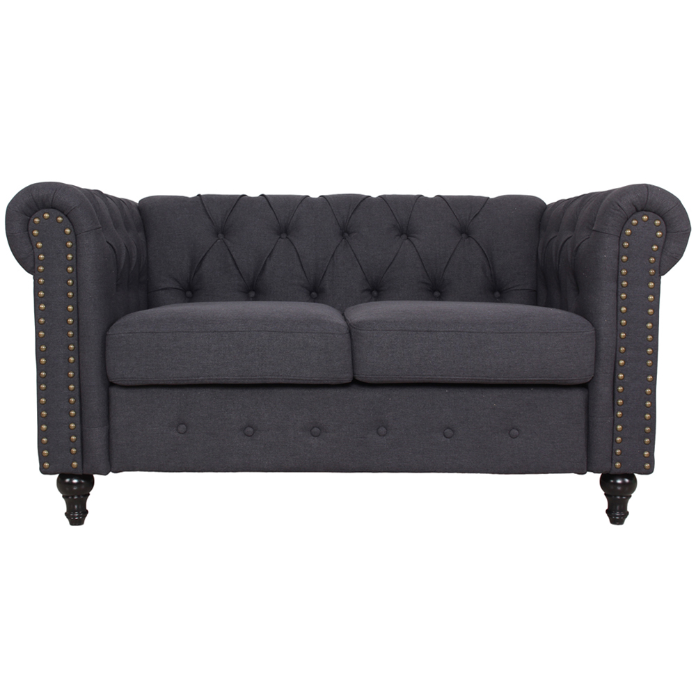 Furniture One Dark Grey Nailhead Trim Upholstered Sofa Chair Image 2