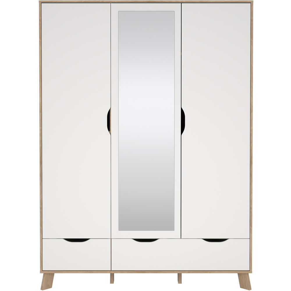 Furniture To Go Ikast 3 Door 2 Drawer White and Brown Mirror Wardrobe Image 3