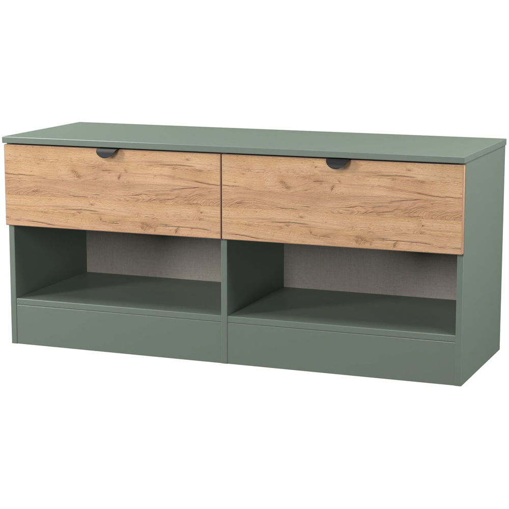 Crowndale Bora 2 Drawer 2 Shelf Gold Oak and Reed Green Storage Unit Image 4