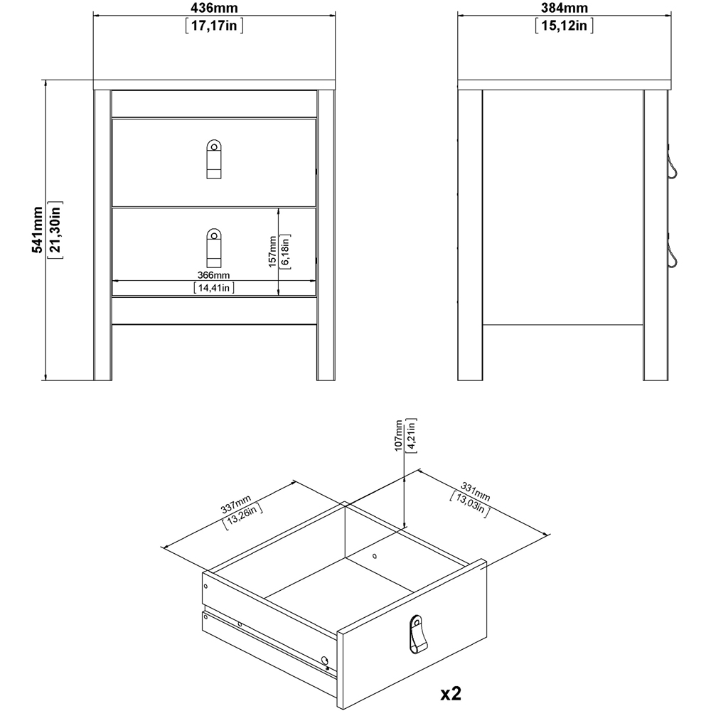 Florence Barcelona 2 Drawer White Bedside Table Image 7