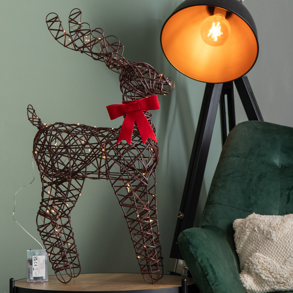 Samuel Alexander Warm White LED Light Up Standing Reindeer with Red Bow Christmas Decoration 60cm Image 3