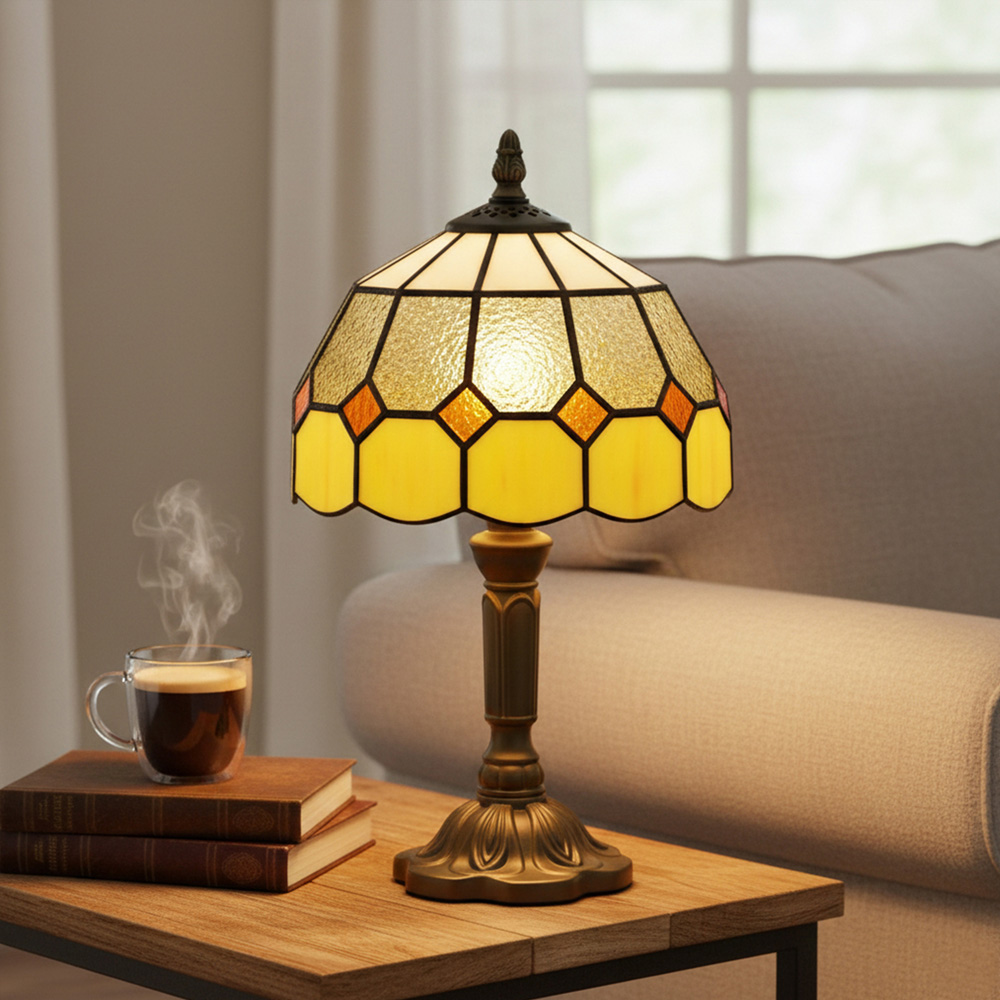 Portland Orange Glass Shade Bronze Base Tiffany-Style Table Lamp Image 5