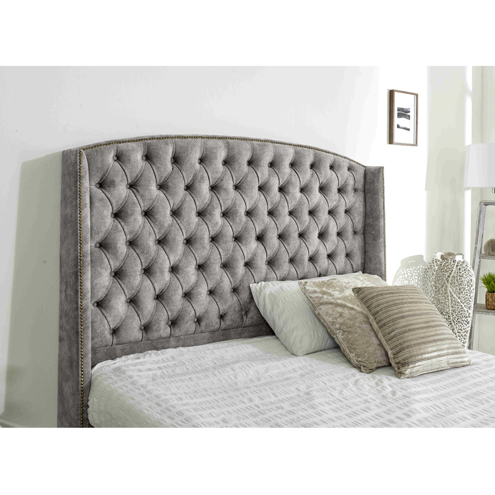 Eleganza Home Winfield Single Silver Oakland Fabric Bed Frame with Chesterfield Headboard Image 2