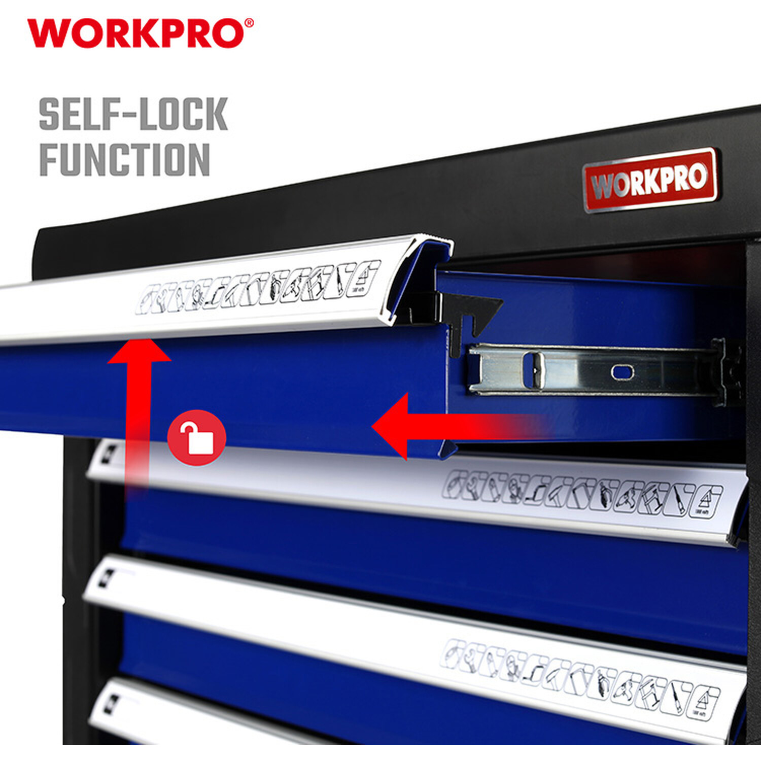 Workpro 7 Drawer Tool Roller Cabinet on Wheels - Black Image 5