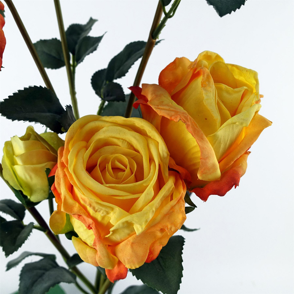 Leaf Yellow Rose Spray Single Stem Artificial Flower 2ft 6 Pack Image 5