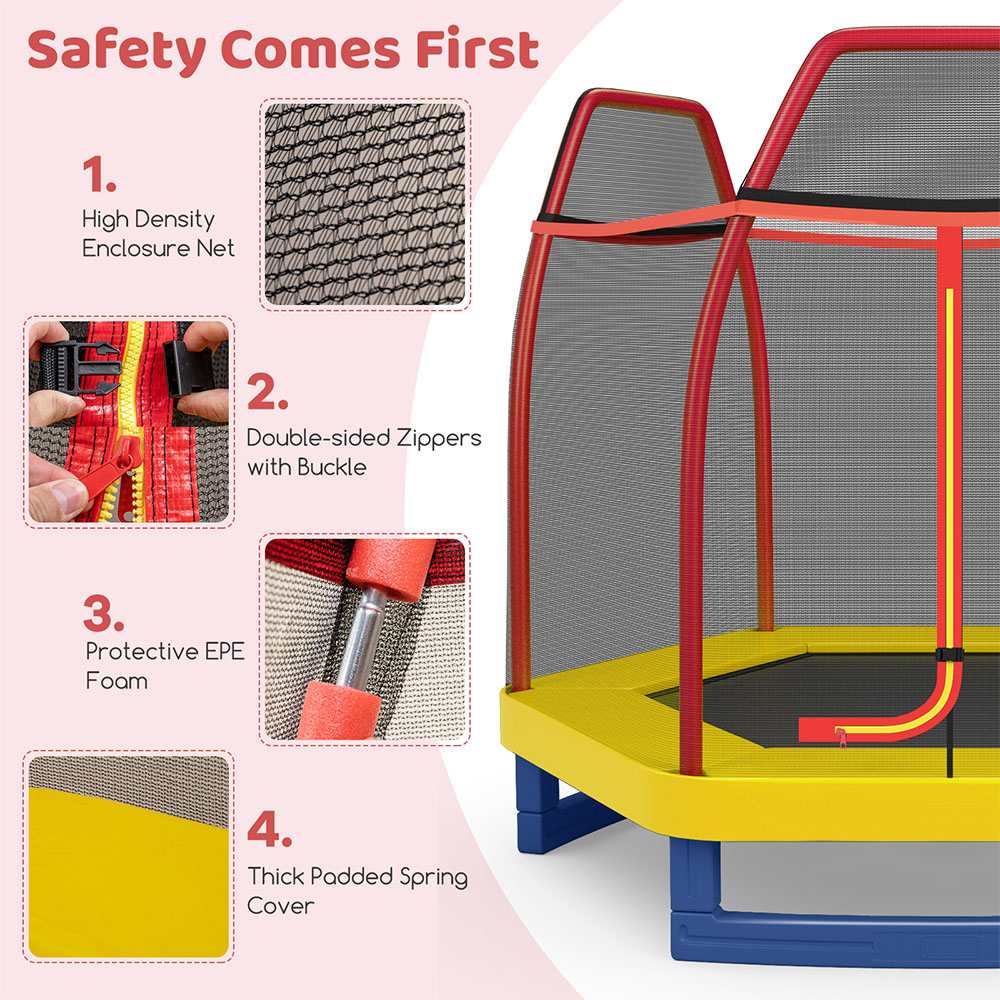 Costway 7ft Orange Toddler Trampoline with Safety Enclosure Net Image 4