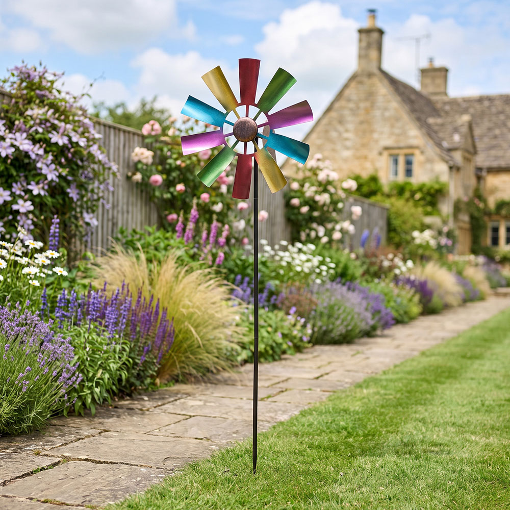 Living and Home 10 Blades Multicolour Metal Wind Spinner 75cm Image 2