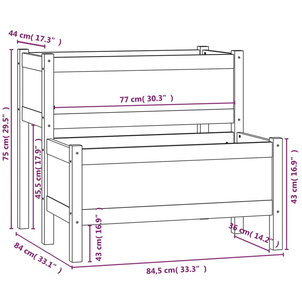 vidaXL 2-Tier White Solid Pine Wood Garden Planter 75 x 84 x 84.5cm Image 6