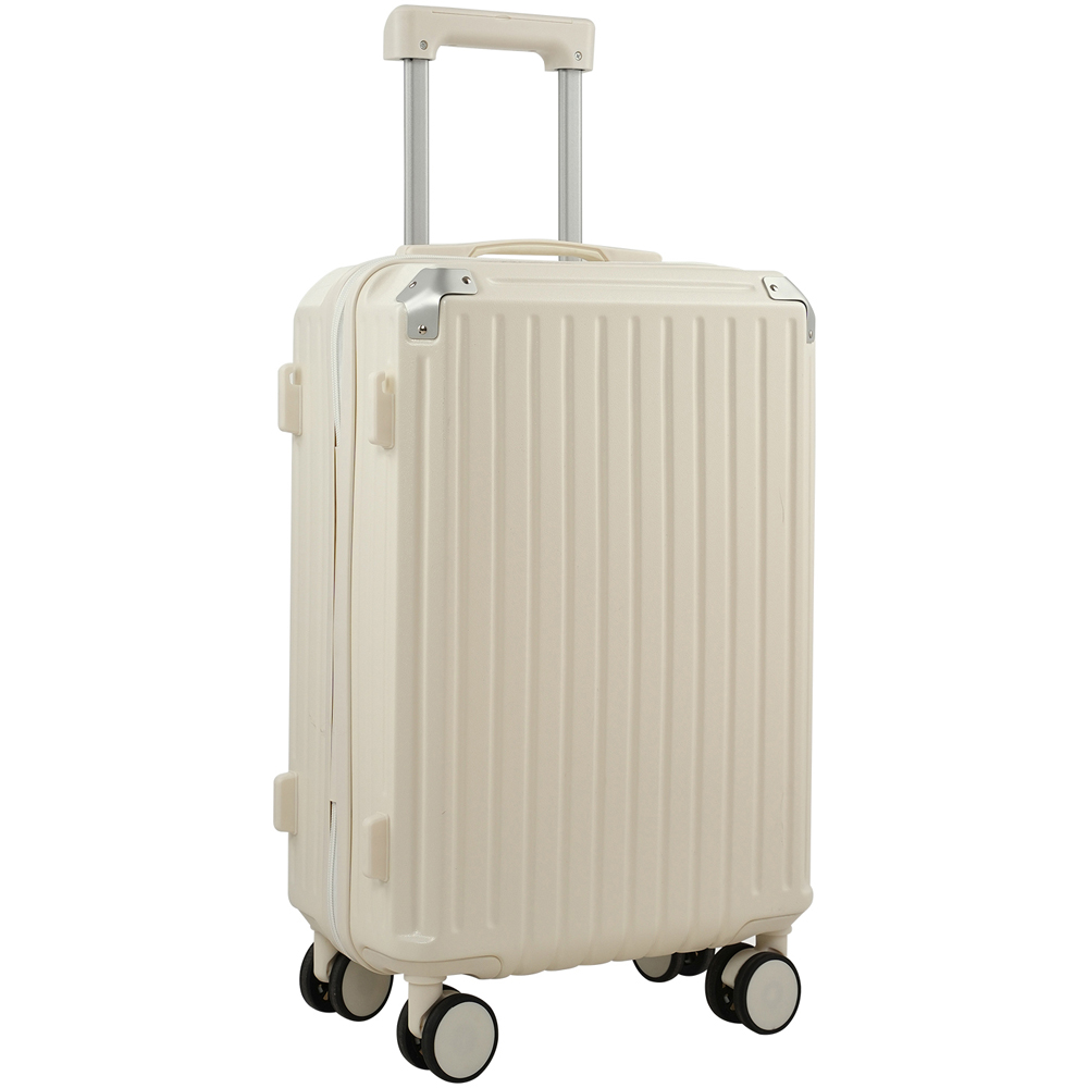 H&O Direct White ABS Hard Shell Suitcase with USB Port and Cup Holder 20 inch Image 1