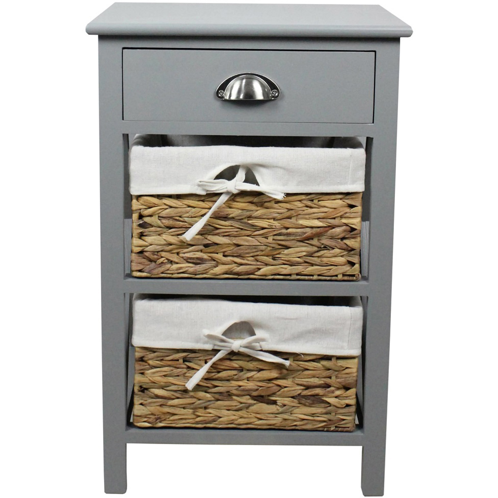 Home Source Dartmouth Single Drawer 2 Wicker Basket Grey Bedside Table Image 2