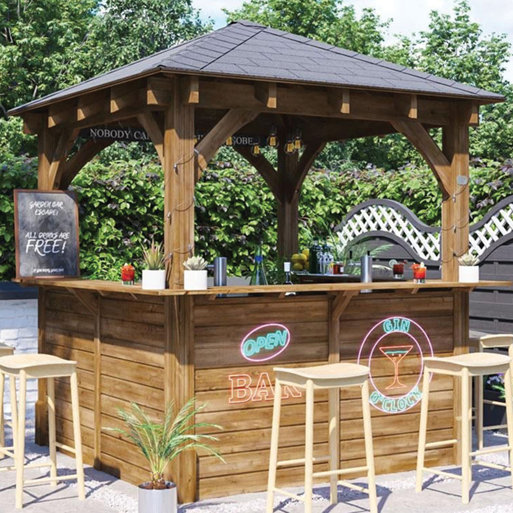 Dunster House Leviathan 2.5 x 2.5m Brown and Black C Bar Garden Gazebo with Roof Shingles Image 1