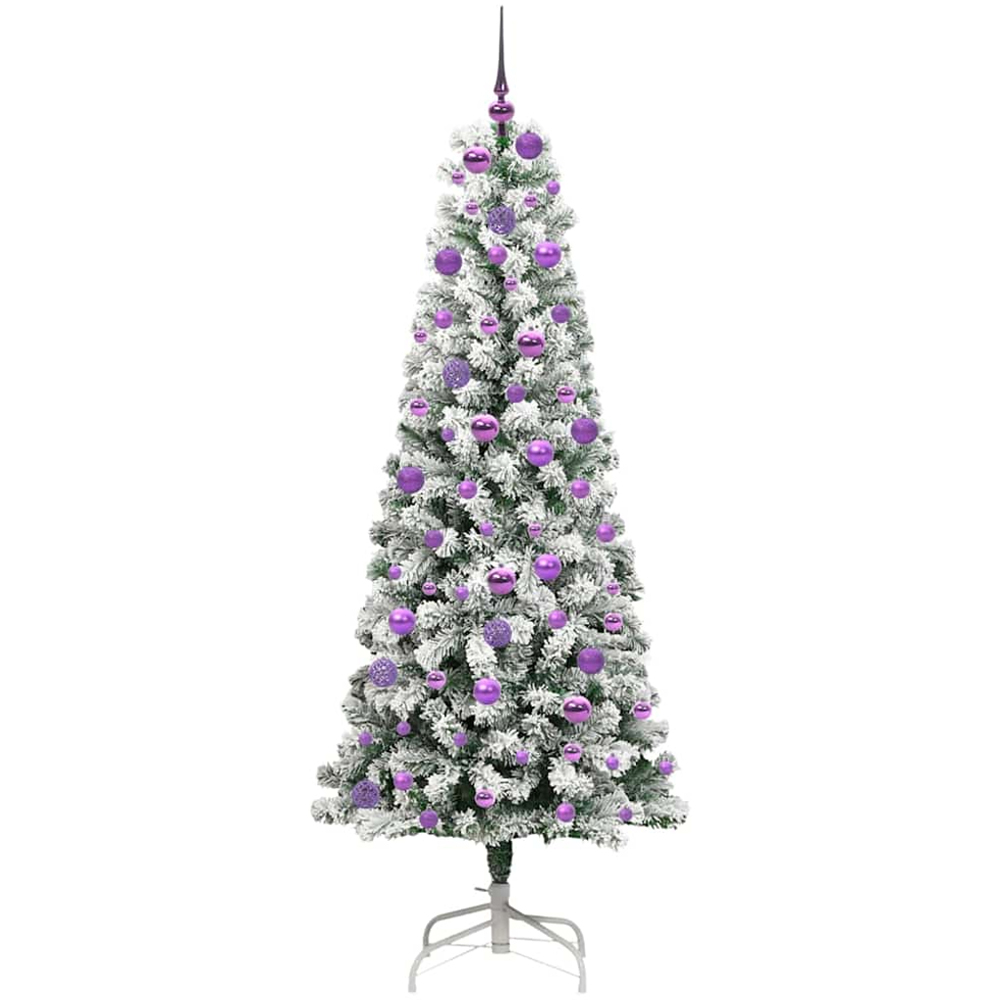 vidaXL Pre-Lit Warm White LED and Lilac Baubles Snow Flocked Artificial Christmas Tree 6ft Image 4