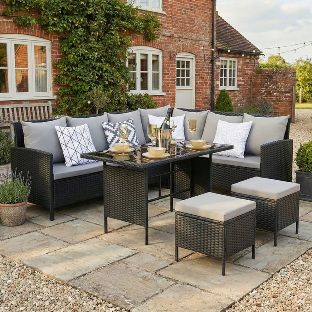 Home Garden Direct Thalia 8 Seater Black Rattan Corner Sofa Set Image 1