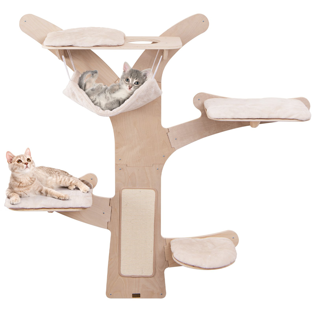 Costway 5 Tier Natural Wall Mounted Cat Tower with Hammock Image 1