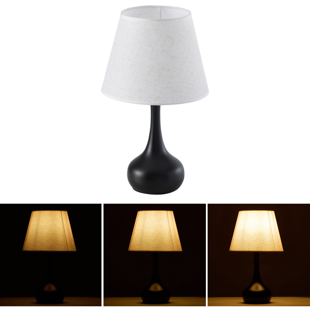 Living and Home Large Black and Ivory Linen Shade Iron Base E27 Table Lamp Image 7
