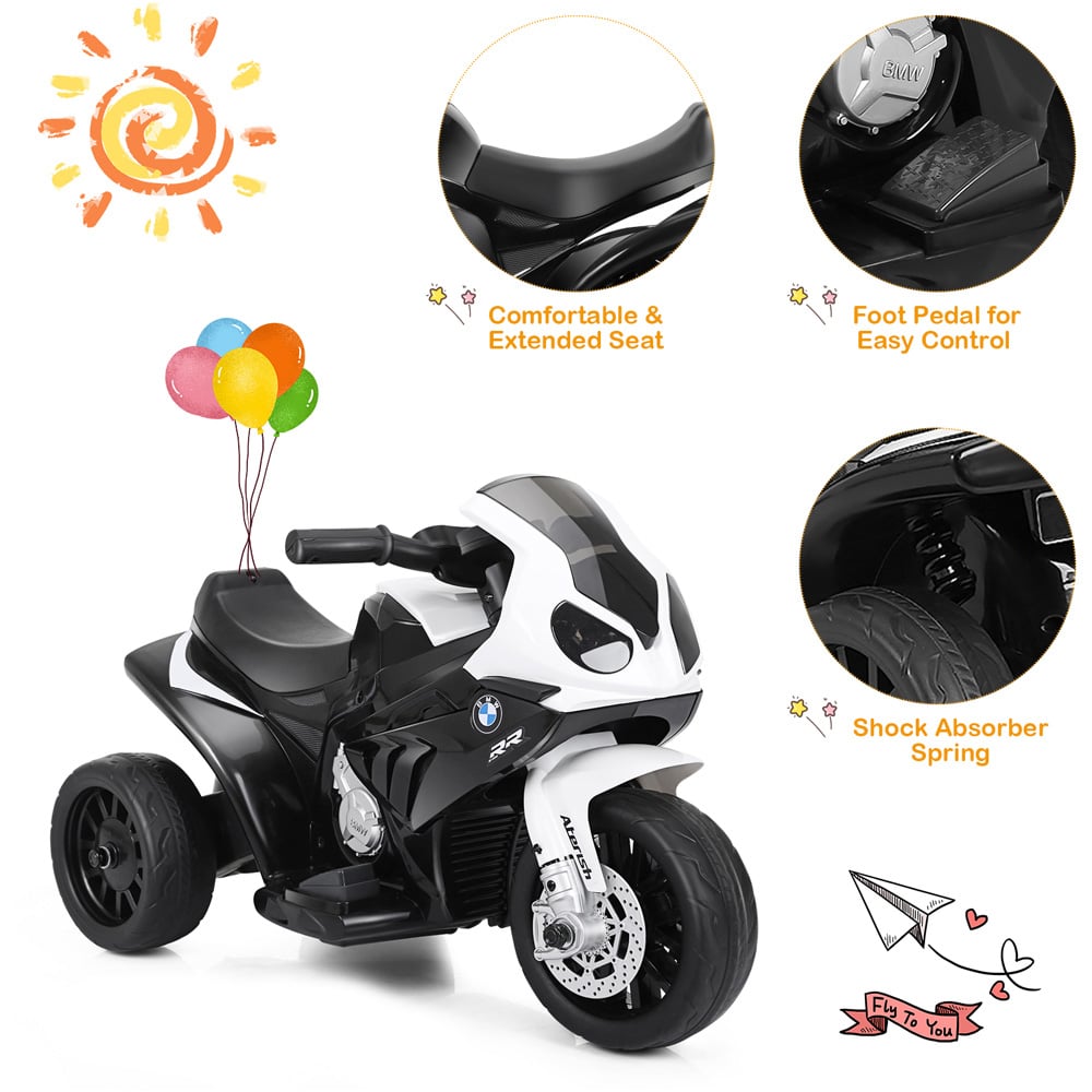 Costway Kids Black Ride On Motorcycle with Training Wheels and Headlight 6V Image 5