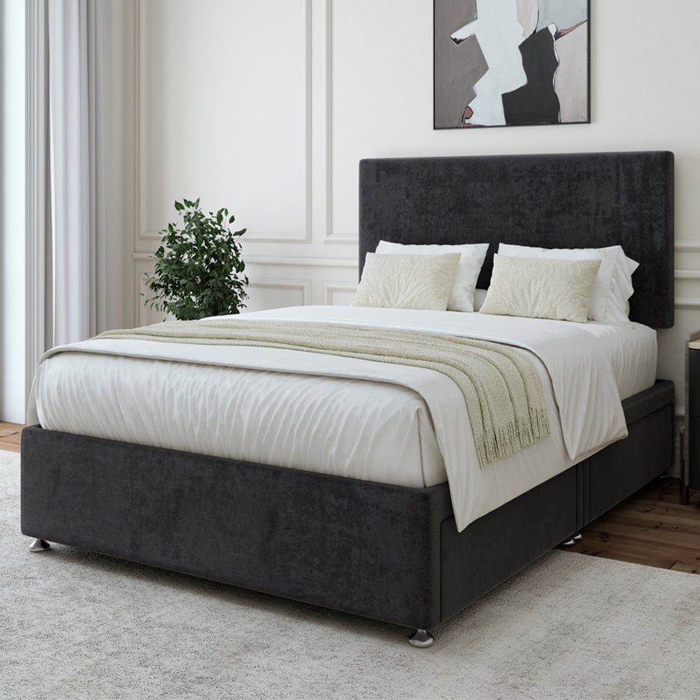 Bedmaster Small Double Black Naples Linen 4 Drawer Divan Base with Valencia Headboard Image 1