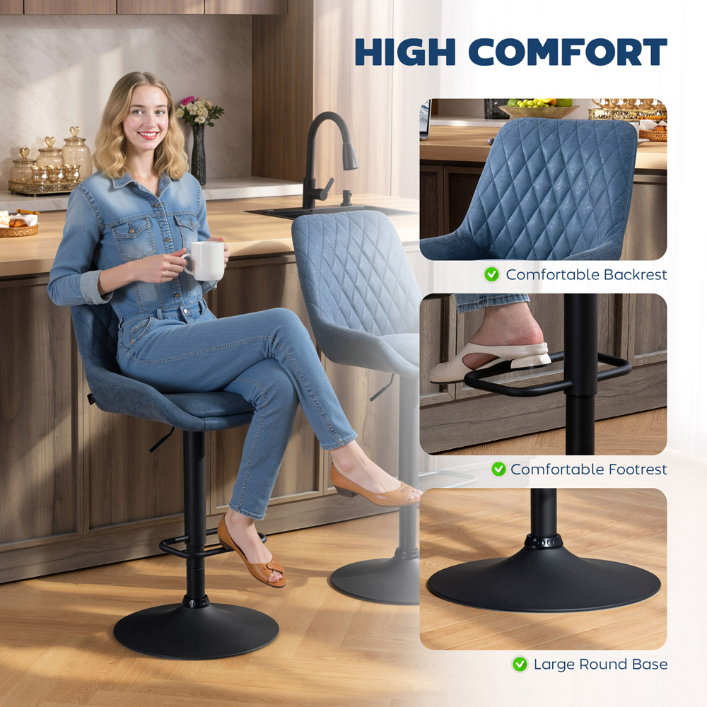 Portland Set of 2 Blue Swivel Bar Stool with Backrest and Footrest Image 6
