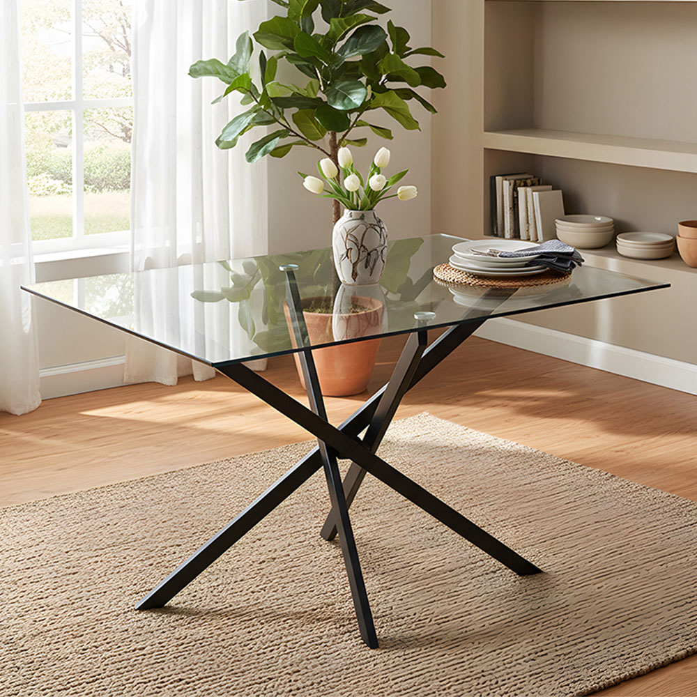 Living and Home 4 Seater Rectangular Glass Dining Table Image 1