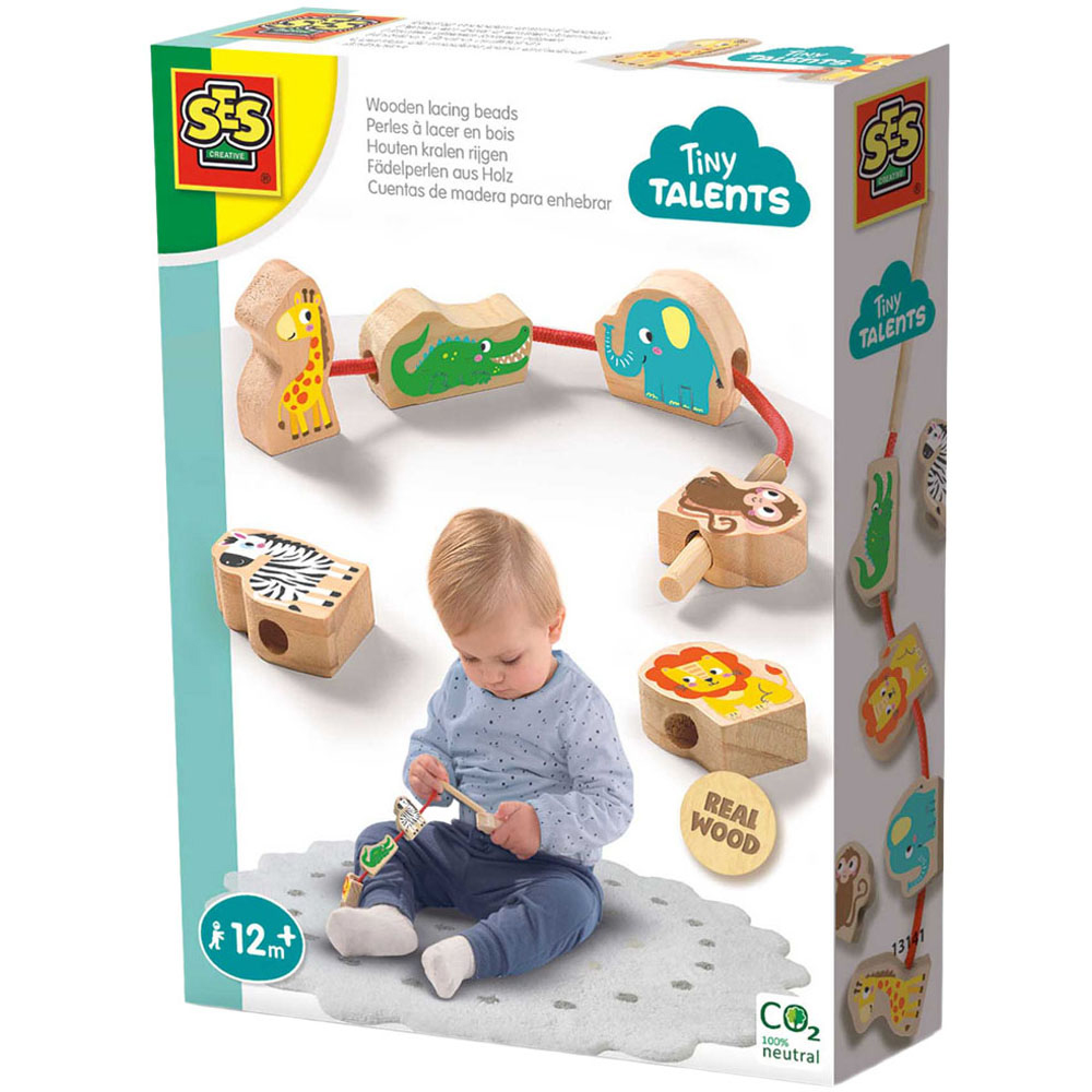 SES Creative Tiny Talents Animal Wooden Lacing Beads Image 1