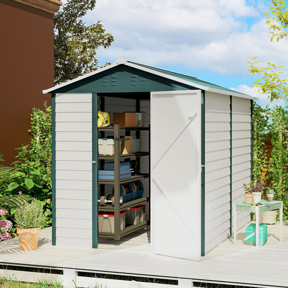Outsunny 8.3 x 5.9ft White and Green Apex Garden Shed Image 2