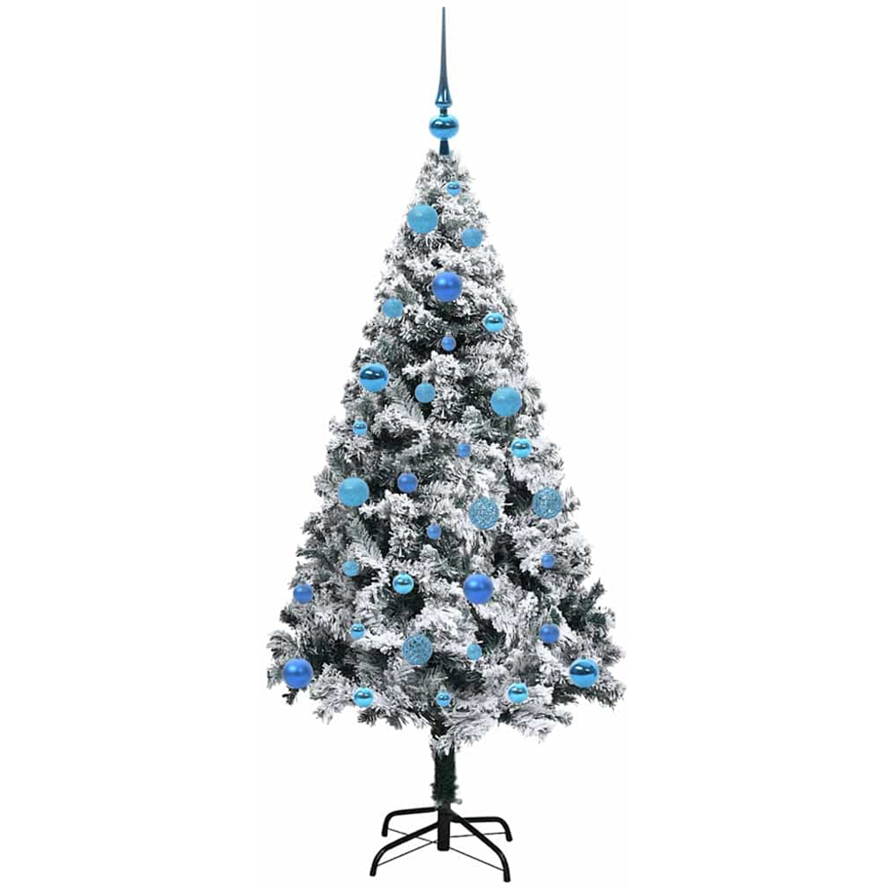 vidaXL Pre-Lit Blue Baubles White Artificial Christmas Tree 5ft Image 4