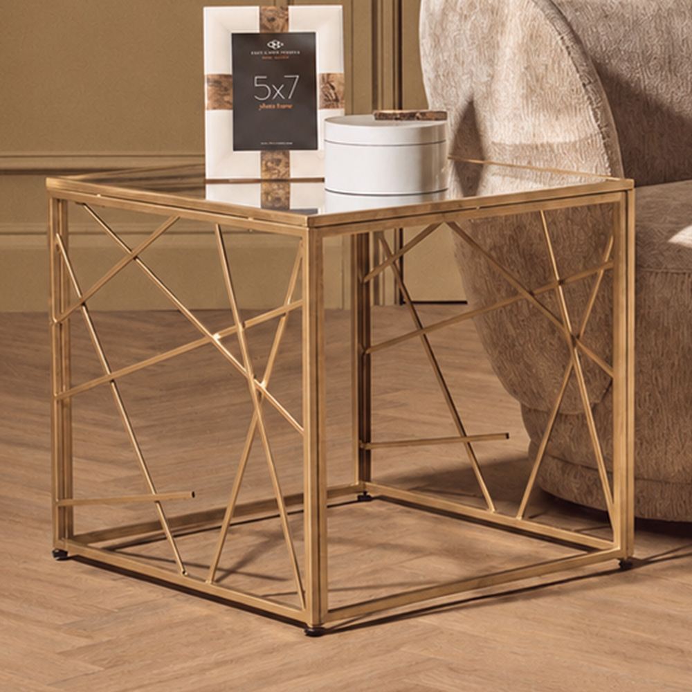 Premier Housewares Farran Gold Square Side Table Image 1