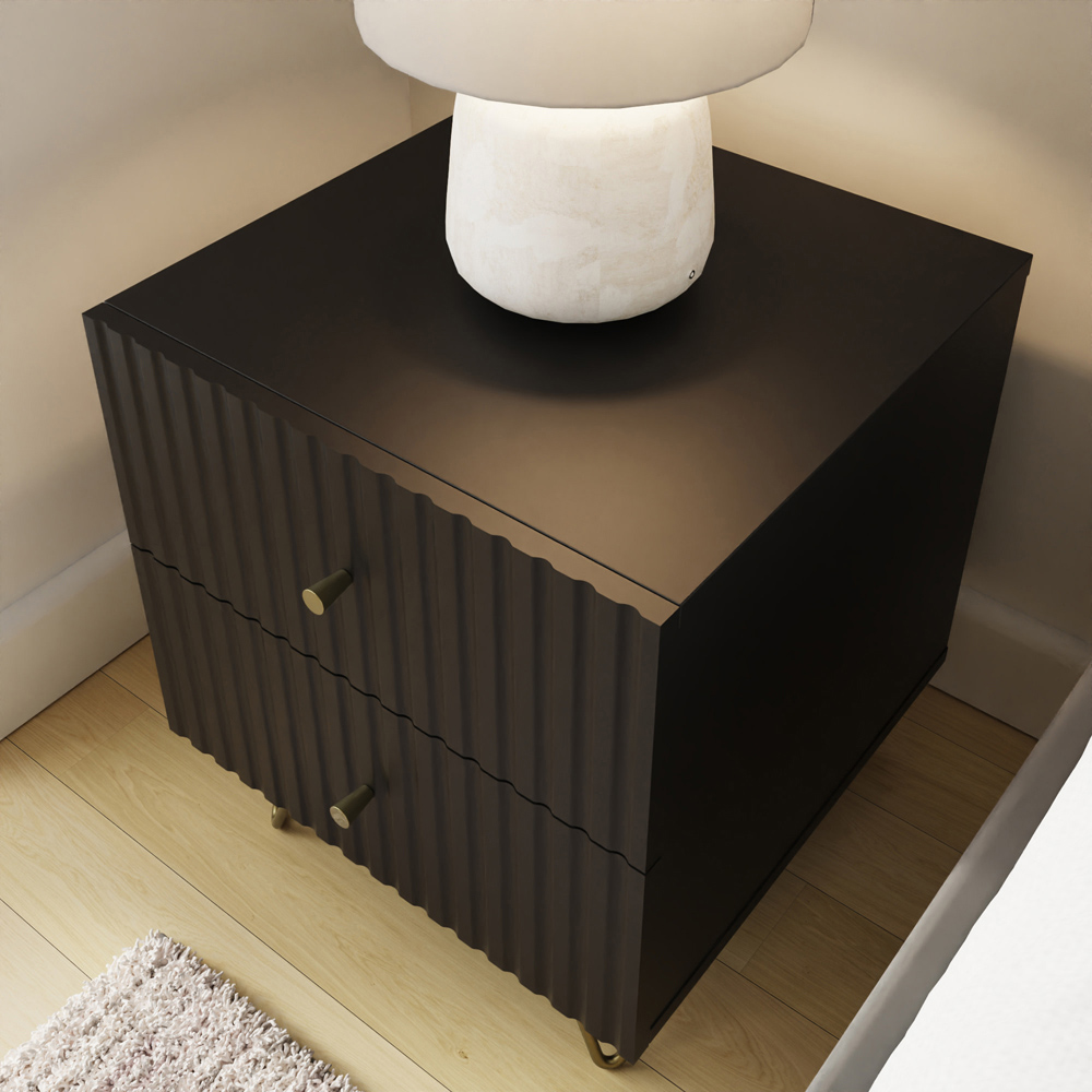 GFW Thalia 2 Drawer Black Bedside Table Image 3