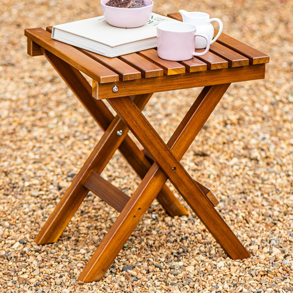 Thompson & Morgan Acacia Foldable Side Table 39 x 39 x 46.5cm Image 1