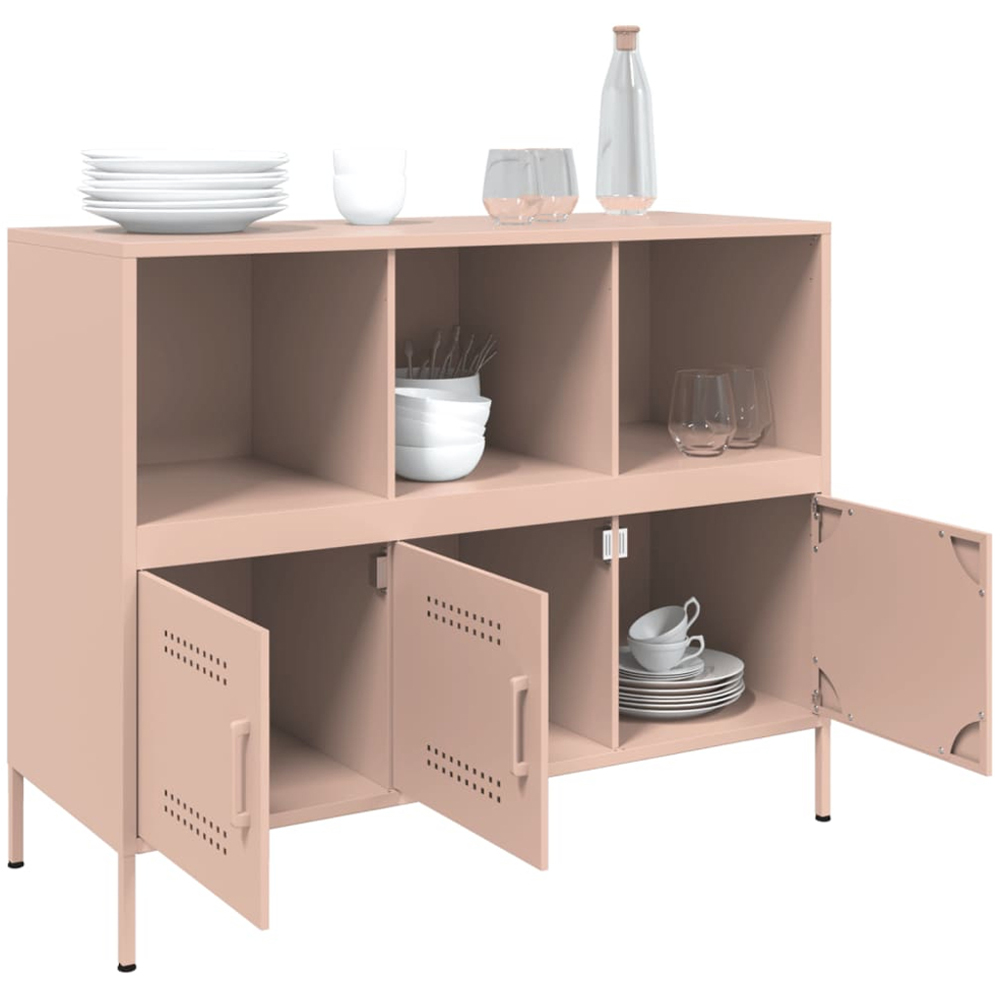vidaXL 3 Door 3 Shelf Pink Metal Sideboard Image 5