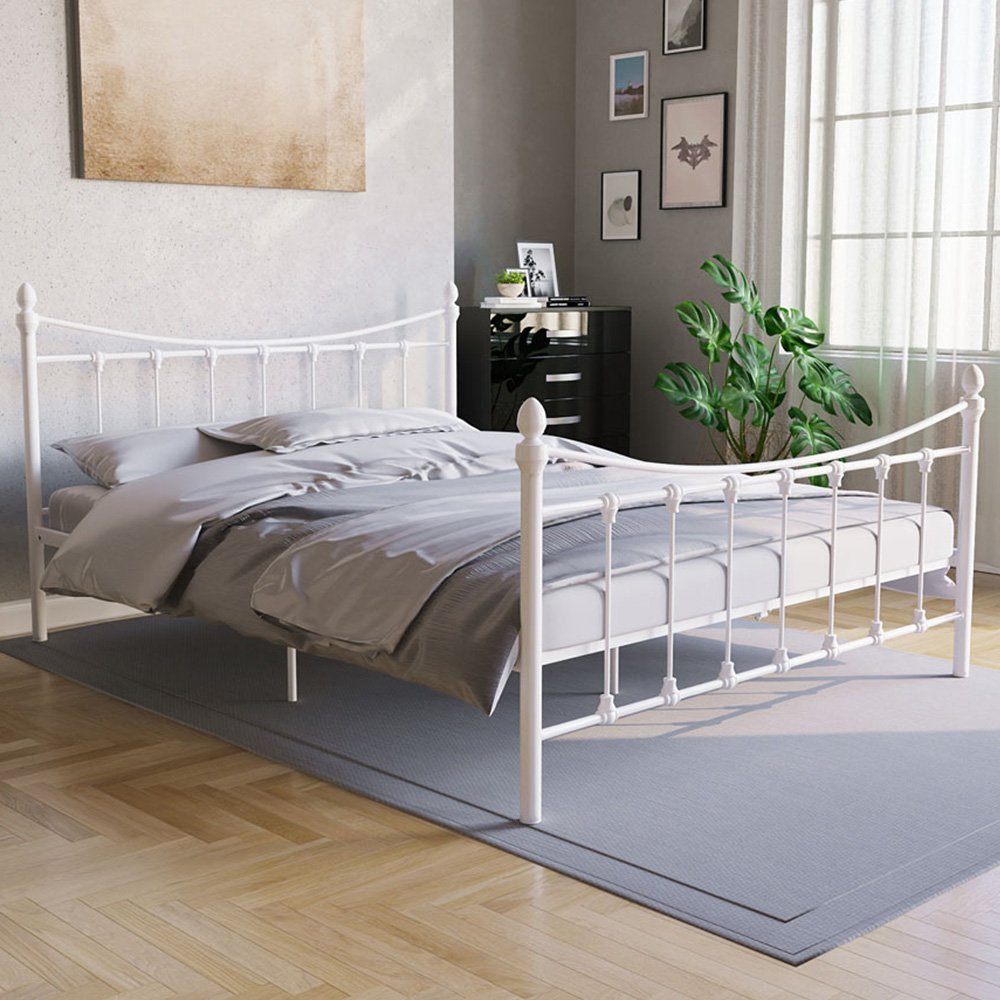 Vida Designs Paris King Size White Metal Bed Frame Image 1