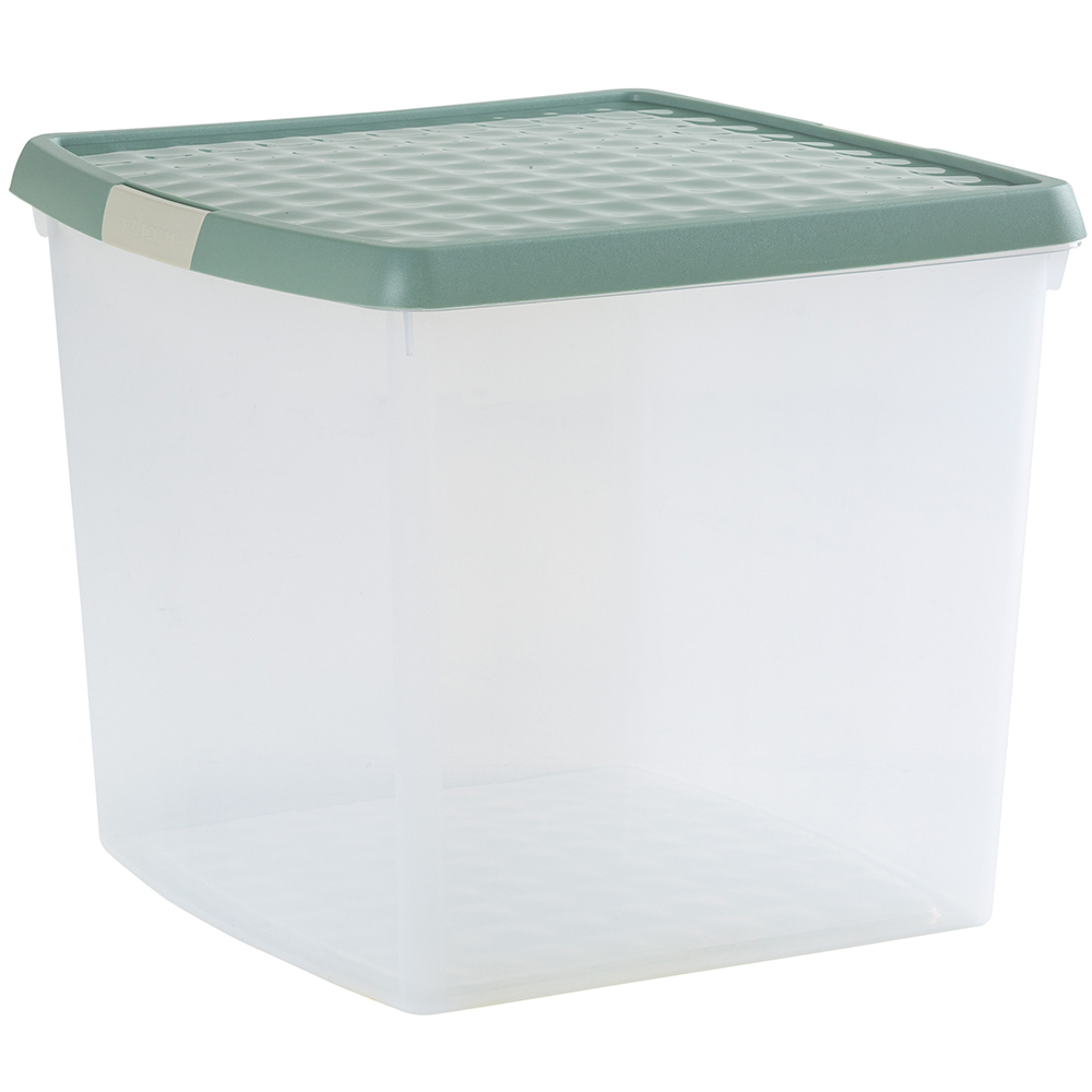 Wham Clip 37L Clear Green Milieu and Stone Square Storage Box with Lid 4 Pack Image 1