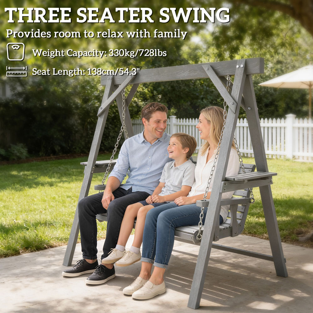 Outsunny 3 Seater Dark Grey Garden Swing Chair with Side Tables Image 7