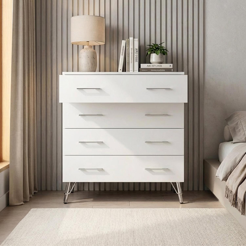 FWStyle Maldon 4 Drawer White Chest of Drawers Image 6