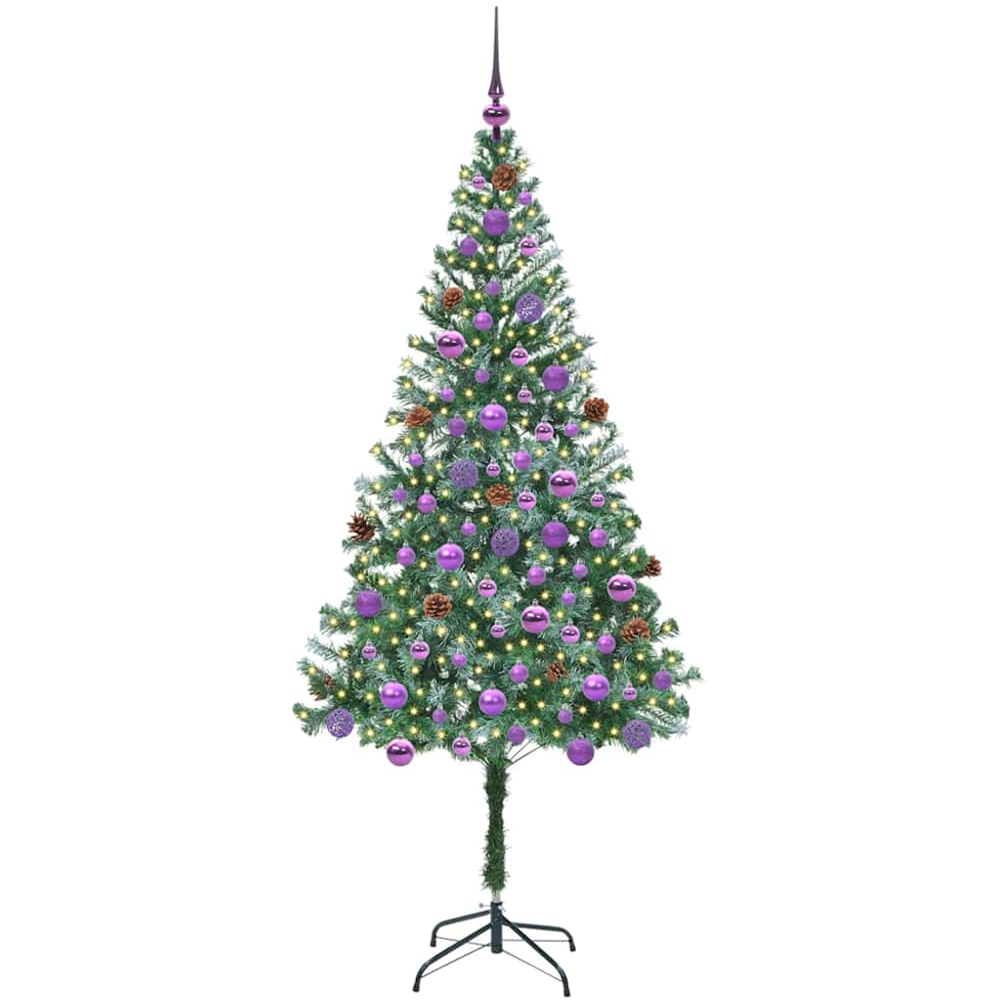 vidaXL Pre-Lit Lilac Baubles Green Artificial Christmas Tree 6ft Image 1