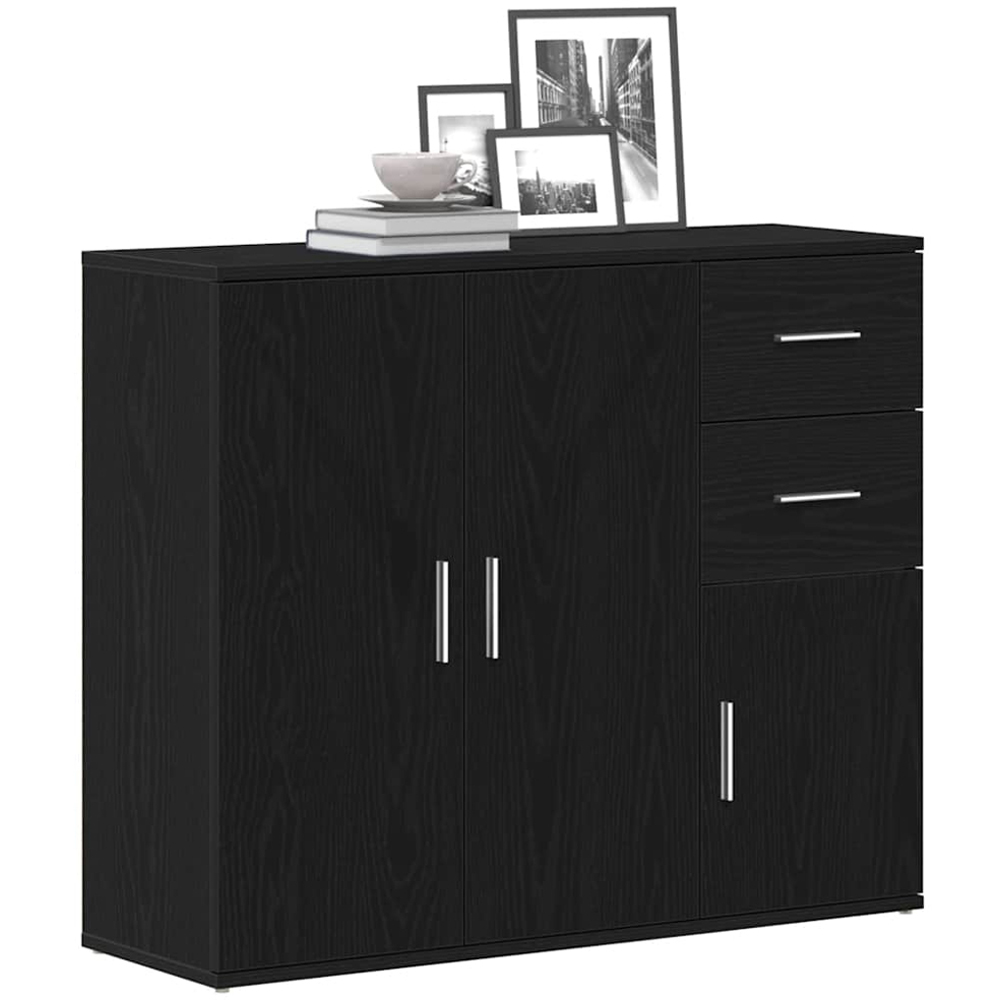 vidaXL 3 Door 2 Drawer Black Wooden Sideboard Image 4