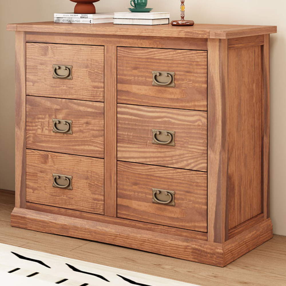 Cabinet Bits Tirolo 6 Drawer Brown Brass Drop Handle Chest of Drawers Image 1