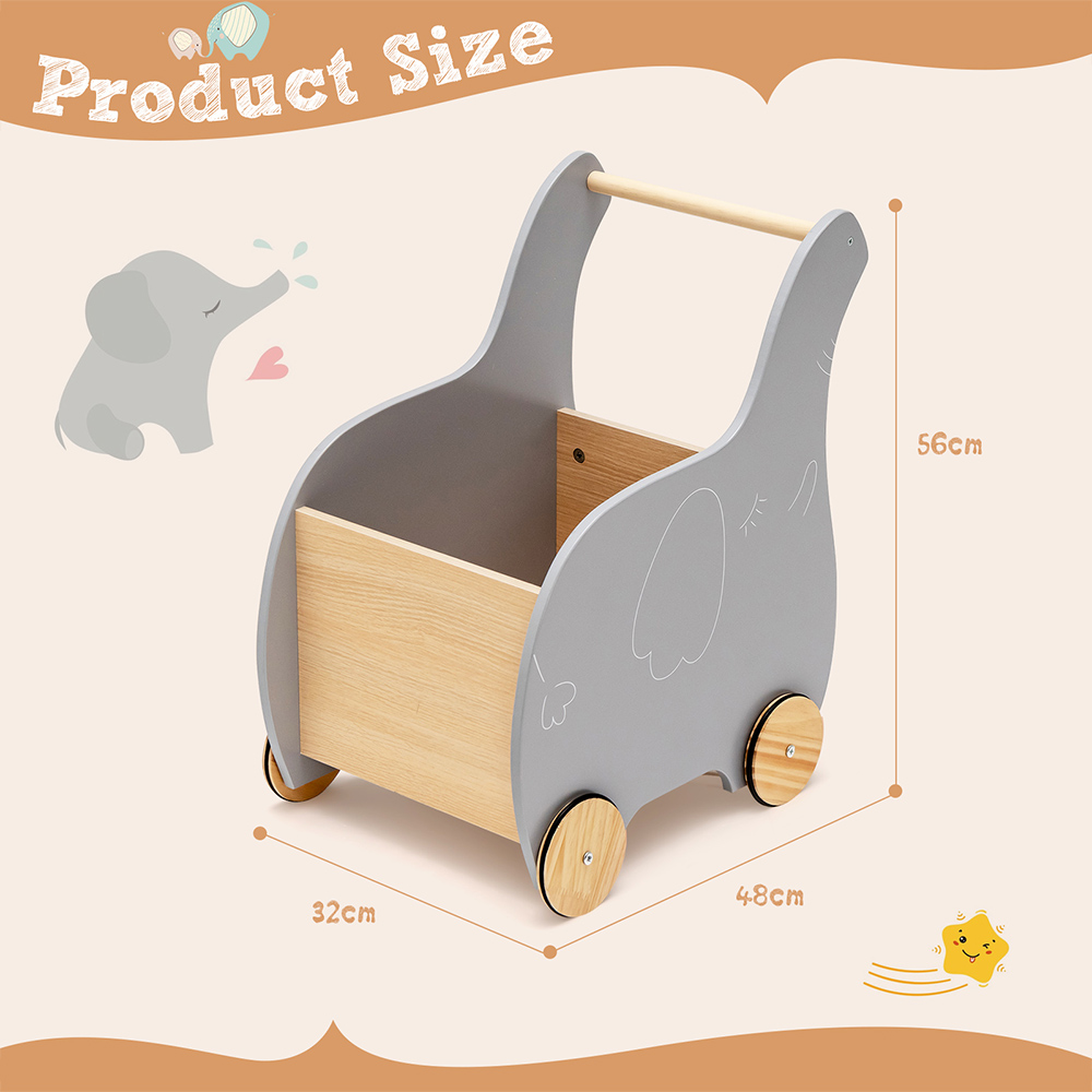 Costway 2 in 1 Grey Wooden Baby Walker with Storage Chest Image 9