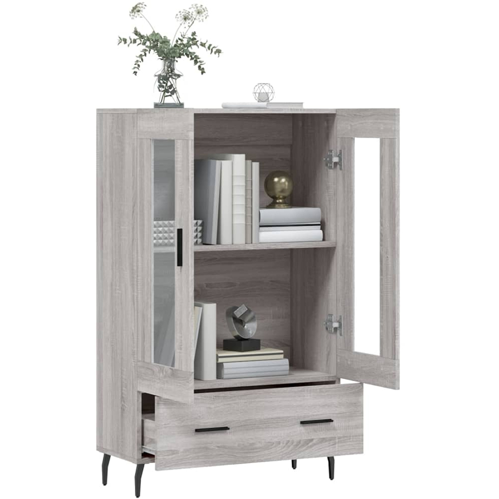 vidaXL 2 Glass Door Single Drawer Grey Sonoma Highboard Image 4