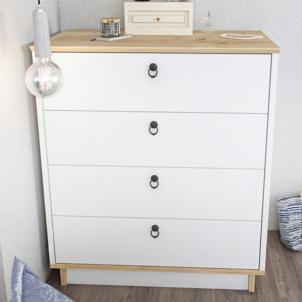 Decorotika Sahra 4 Drawer White and Oak Chest of Drawers Image 1