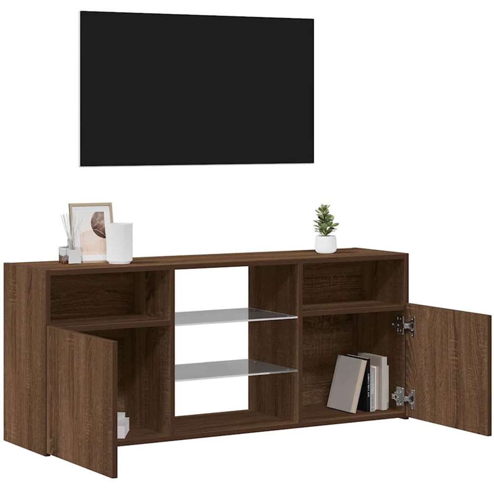 vidaXL 2 Door 4 Shelf Brown Oak Wide TV Cabinet with LED Lights Image 5