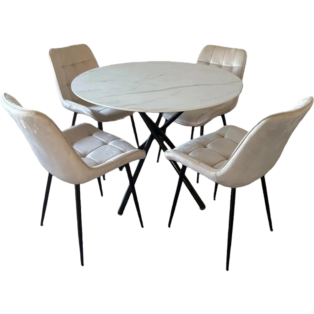 Indoor Living Seattle 4 Seater Cream Erica Velvet Dining Table Set Image 2