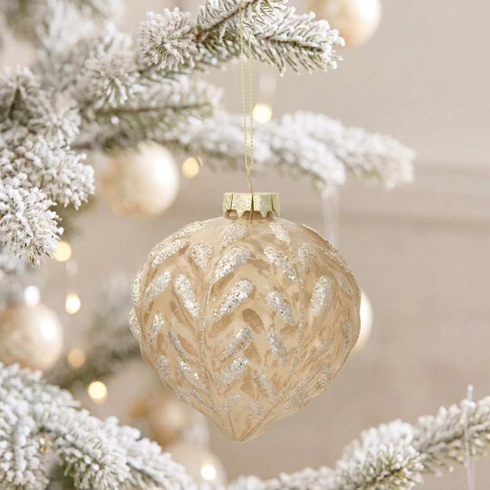 Glitter Ridged Finish Onion Bauble Mocha Image 2