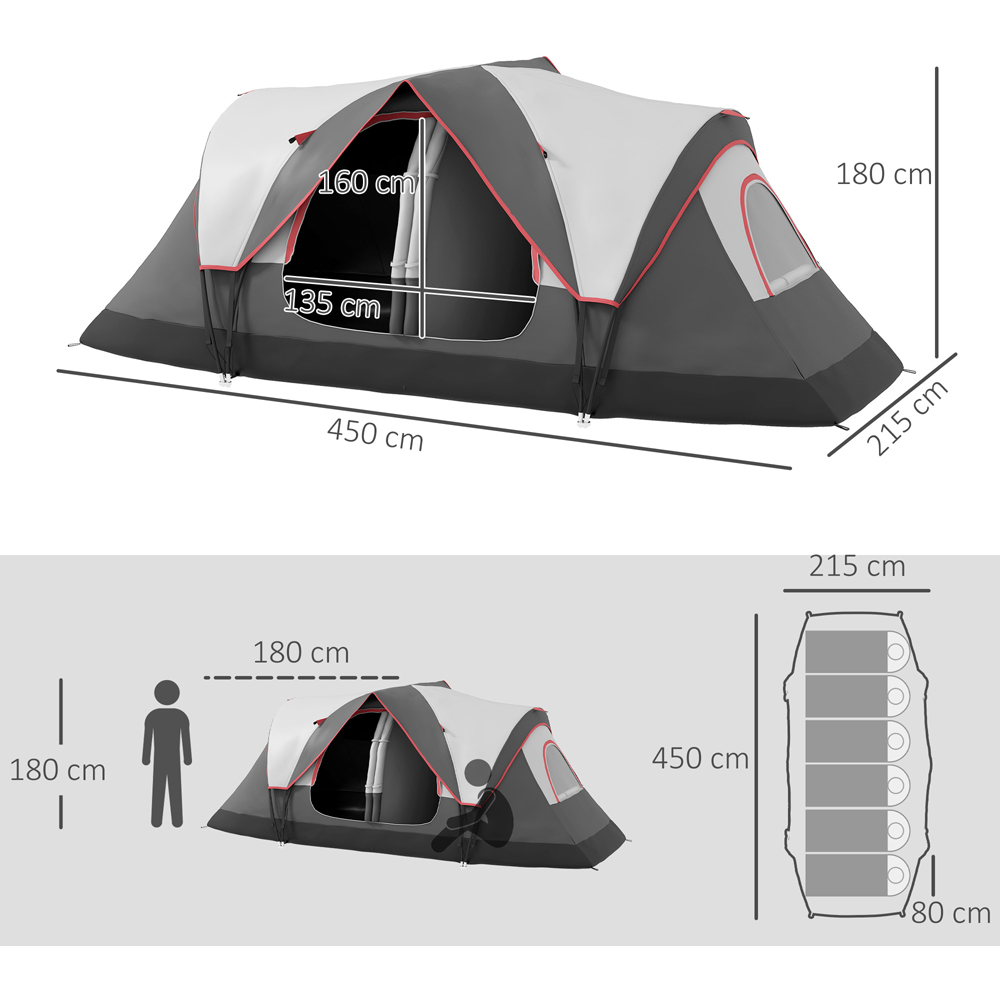 Outsunny 5-6 Person Camping Tent with 2 Bedroom and Waterproof Rainfly Grey Image 9