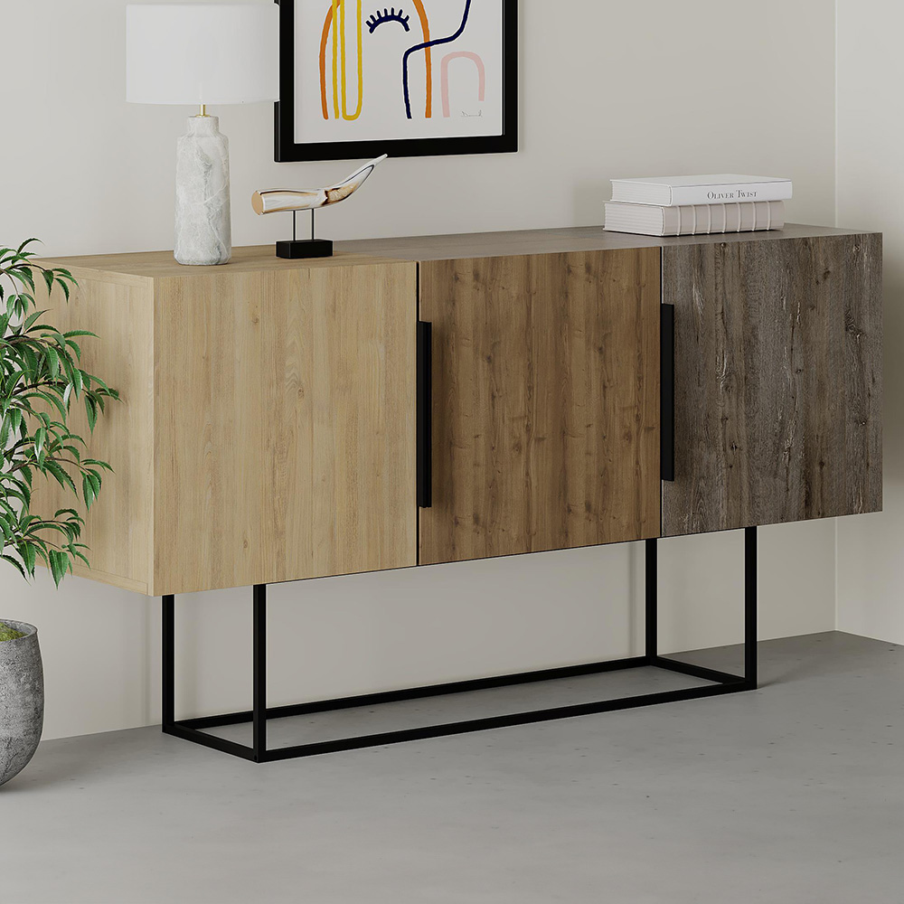 Decortie Tontini Oak Effect and Dark Coffee Console Sideboard Unit Image 1