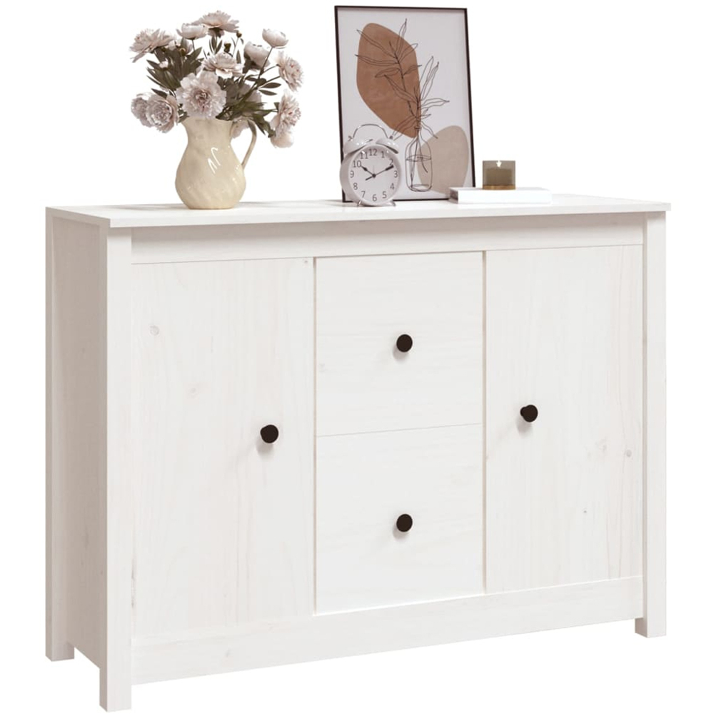 vidaXL 2 Door 2 Drawer White Solid Pine Wood Sideboard Image 5