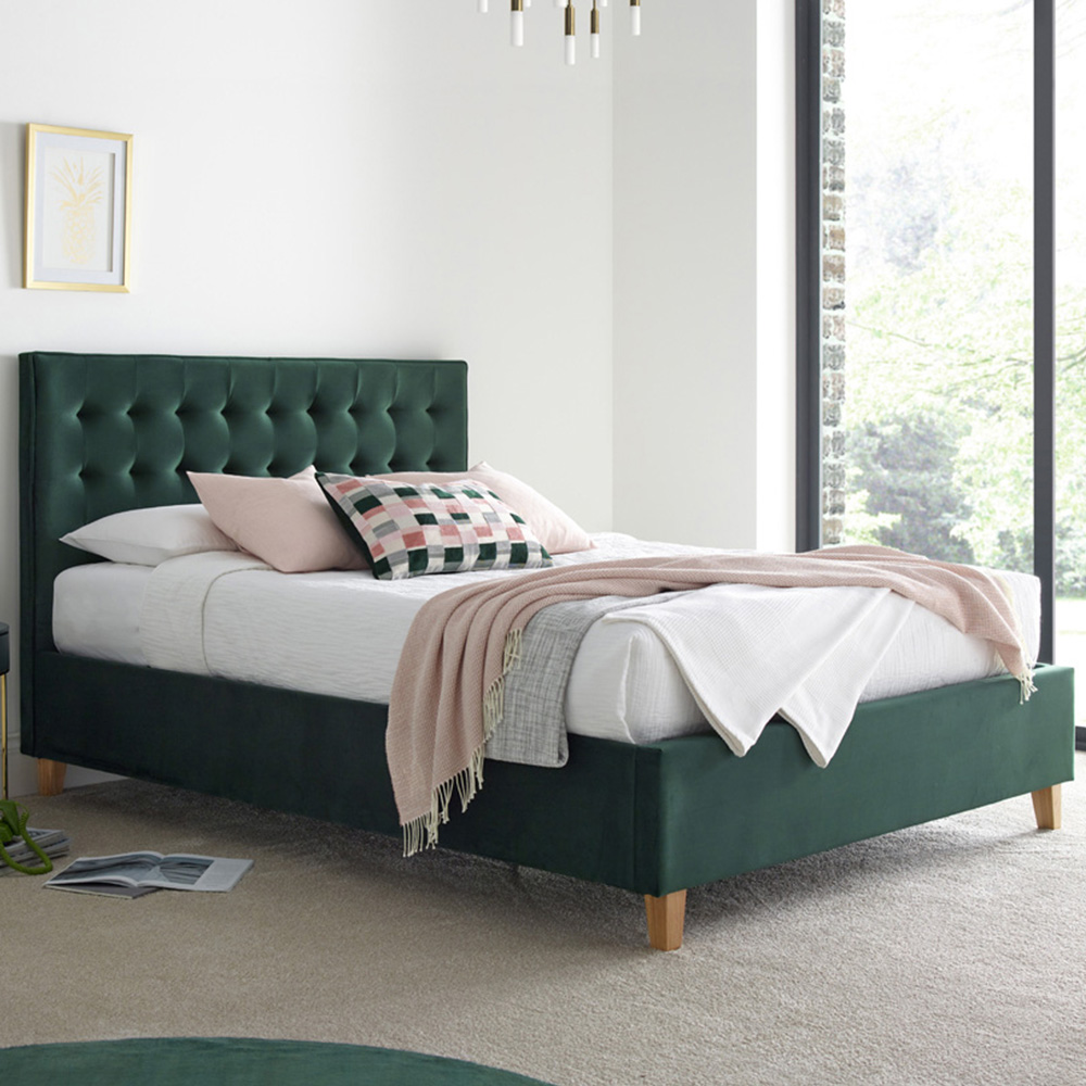 Kingham King Size Green Velvet Ottoman Bed Image 1