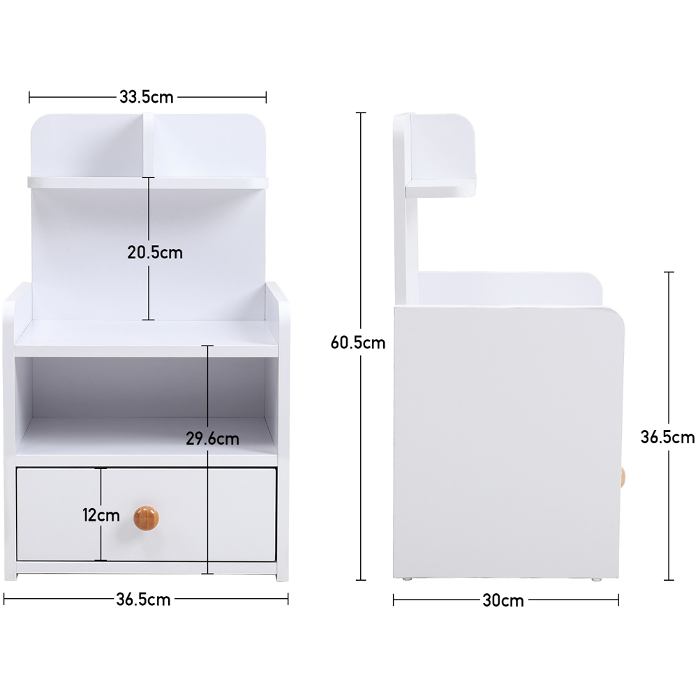 Living and Home Single Drawer 4 Shelf White Bedside Table Image 9