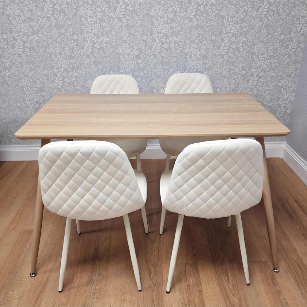 Kosy Koala 4 Seater Faux Leather Wood Dining Set White Image 5