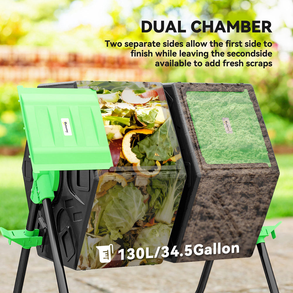 Outsunny 130L Black 2 Chamber Steel Tumbling Garden Compost Bin Image 4